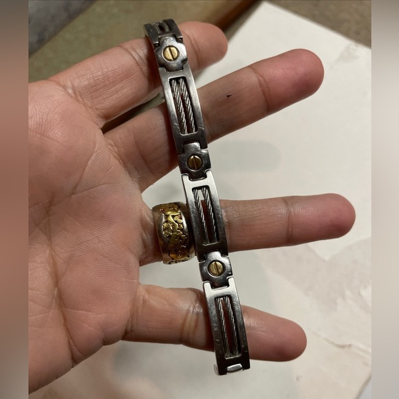 Vintage G14k Gold And Stainless Steel Men’s Bracelet 8”